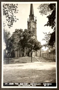 Jefferson WI Real Photo Postcard St. John the Baptist Catholic Church SHIPS FREE - Picture 1 of 2