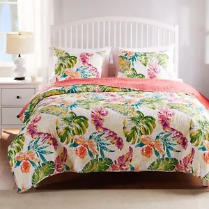 Tropics Cotton Quilt Set 3piece King/cal King Coral - Picture 1 of 6