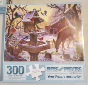 DEER CARDINALS  300Pc Puzzle 18x24" SUNRISE FEASTING  NIB SEALED  - Picture 1 of 2