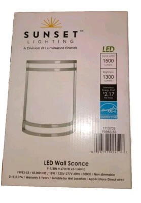 Arandela de parede LED Sunset Lighting F9983-53 - Adequado para locais úmidos - Cetim Ni - Imagem 1 de 4
