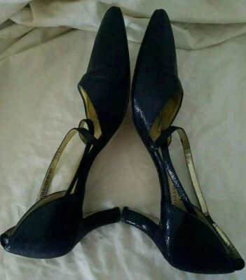 Sapatos femininos Walter Steiger com alça no tornozelo 5,5 B salto cobra píton preto - Imagem 1 de 4