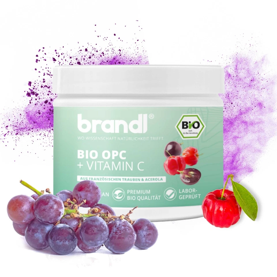 BRANDL Bio OPC Traubenkernextrakt hochdosiert 450mg + Vitamin C (Acerola) | 120 Stk.