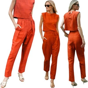 Julia Amory Deco Pant Womens XL Rust Silk Trousers High Waisted Straight Leg - Picture 1 of 6