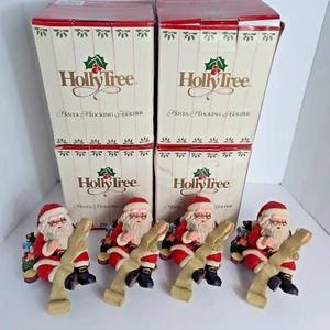 Holly Tree Santa With His List Stocking Holders Set Of 4 Vintage N9129R - Picture 1 of 7