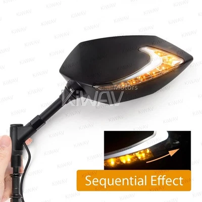 Espejo retrovisor led doble secuencial carcasa negra intermitentes se adapta a Harley personalizada Foto 1 de 4