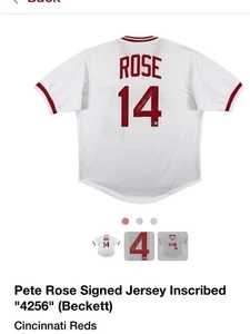 Pete Rose Signed Hit King Jersey Inscribed "4256"(Beckett)  - Picture 1 of 5
