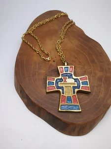 Vintage Terra Sancta Gilde Emaille Kreuz Halskette  - Bild 1 von 4