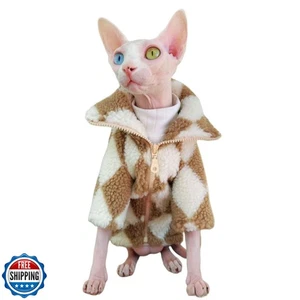 Rollkragen Sphynx Katze Winterkleidung, doppelseitige Fleecejacke mit Reißverschluss, - Bild 1 von 5