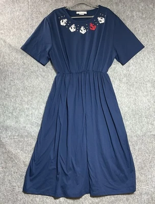 Vestido Vintage Mujer Grande Azul Anclas Náutico Preppy Maxi Tachonado Crucero Foto 1 de 4
