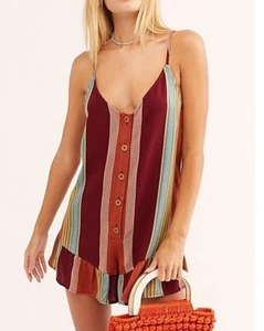 Free People August gestreifter Strampler Boho Rüschensaum Knöpfe Gr. XS - Bild 1 von 8