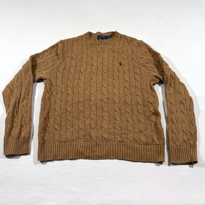 Polo Ralph Lauren Marrón Cable Tejido Algodón Crew Suéter Pullover Para Hombres Dinero Antiguo M Foto 1 de 4