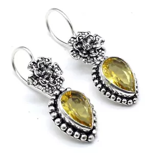 925 Sterling Silver Citrine Gemstone Jewellery Stud Earring Size-1.50'' - Picture 1 of 7