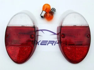 CLEAR/RED VW Bug Beetle Cabrio Okrasa Empi 1962-1967 Italian Rear Lights Lenses - Picture 1 of 4