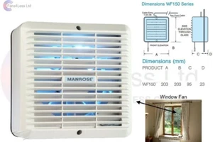 Manrose Standard On/Off 150mm 6" Window Extractor Fan + Internal Shutters WF150A - Picture 1 of 1