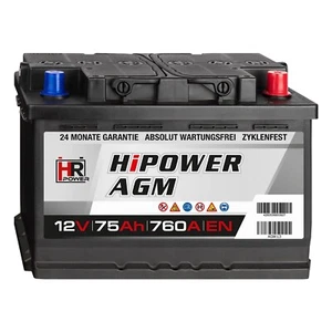 AGM 75Ah Autobatterie 12V Start-Stop Starterbatterie ersetzt 70Ah 80Ah VRLA - Bild 1 von 6