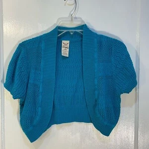 Faded Glory Women's 1X Shrug/Cardigan Turquoise Crocheted Short Sleeve - Picture 1 of 8
