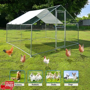 10x10 ft Chicken Run Walk in Coop for Poultry Rabbit Hen Cage Pen Metal Door - Picture 1 of 8