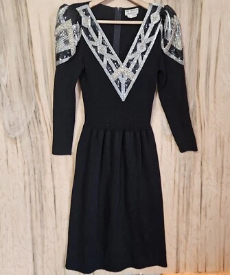 Pat Sandler for Wellmore Vtg 70s Wmns Sz 6 V Neck Sequin Accent Sweater Dress  - Image 1 of 4