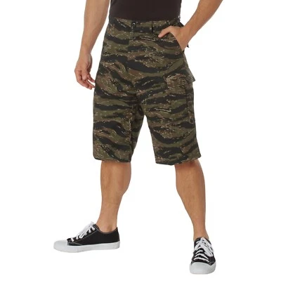Men's Long-Length Tiger Stripe Camouflage Relaxed Fit BDU Cargo Shorts S - 2XL - Image 1 of 4