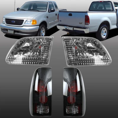 For 1997-2003 Ford F-150 Pickup Chrome Corner Headlights + Black Tail Lights - Image 1 of 4