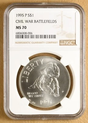 1995 P Civil War Battlefields Commemorative Silver Dollar NGC MS70 - Image 1 of 2