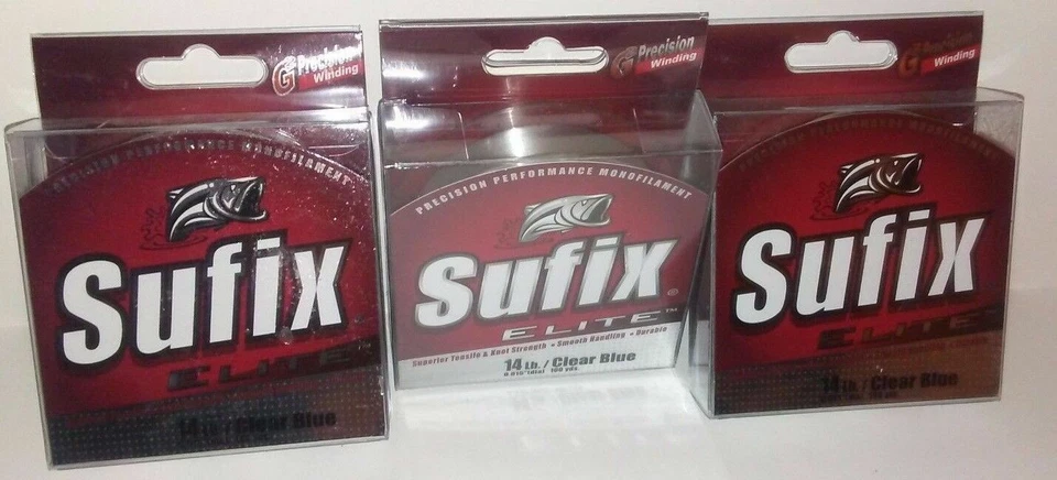 3 Spools SUFIX ELITE Fishing line 14 lbs. CLEAR BLUE 100 Yd Each  - Image 1 of 1