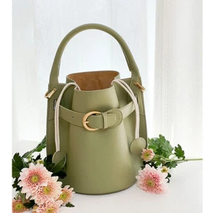 Small Genuine Leather Bucket Women Handbag Tote Bag Shoulder Crossbody Bag Purse - Picture 1 of 8