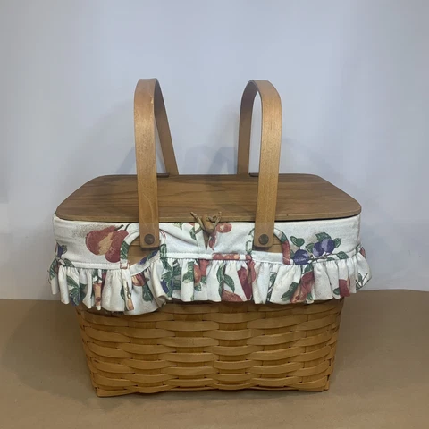 1999 Longaberger Large Picnic Basket Fruit Medley  - Protector & Riser/Table Cover