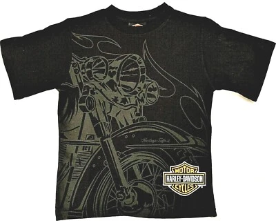 Harley Davidson® Kids Youth Boys Heritage Motorcycle Softail Print Black T-Shirt - Image 1 of 2