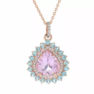 Ciondolo Meher's Jewelry 13,88 ctw taglio pera kunzite e gemma aureola con catena argento - Foto 1 di 3