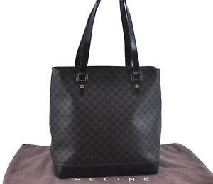 Authentic CELINE Macadam Pattern Shoulder Bag Purse PVC Leather Black 4507A