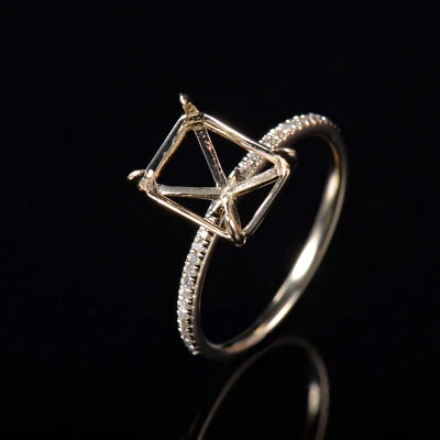 Emerald Octagon Cut 8x10mm Natural Diamond Ring Setting Solid 14K Yellow Gold - Image 1 of 4