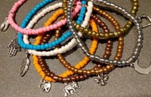 Stacking Bracelet/ Coloured/Glass Seed Beads/ Charm/Stretch/Birthday/ Xmas - Picture 1 of 3