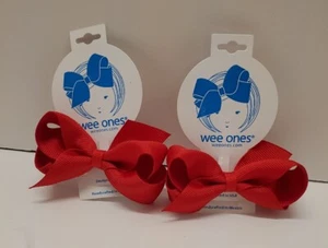 LOT OF 2 WEE ONES Mini RED Grosgrain Ribbon Hairbows - Picture 1 of 4