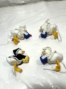 4 Vtg MCM Flocked Xmas Duck Goose w Gift Floral Pick Mica Glitter Taiwan - Picture 1 of 9
