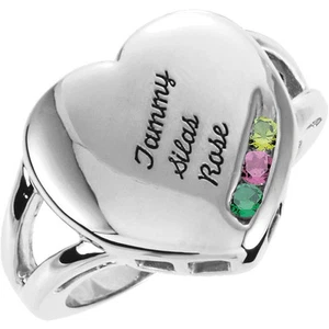 Name Engraved Family Ring Mother's Jewelry Sterling Silver 1-4 Round Birthstones - Picture 1 of 17