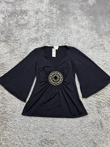 Cache Top XS Black Kimono Slit Sleeve Medallion Whimsigoth Witchy Blouse Vtg NWT - Picture 1 of 10