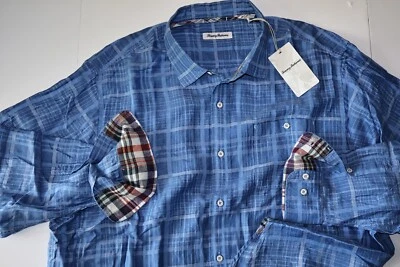 Tommy Bahama 衬衫 沙亚麻沙丘 钴海 蓝色 压花 LS 全新 2XLB — 第 1/4 张图片