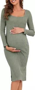 Long Sleeve Maternity Sweater Dress,Knit Ribbed Maternity Bodycon Dress for Phot - Picture 1 of 12