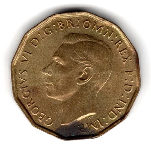 1944 Georgivs VI D:G:BR:OMN:REX F:D:IND:IMP Three Pence coin - Picture 1 of 2