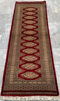 Vintage Afghan Rug Hand Knotted Bokhara Wool Cozy Runner Rug 2x6 ft Free Ship - Image 1 of 4