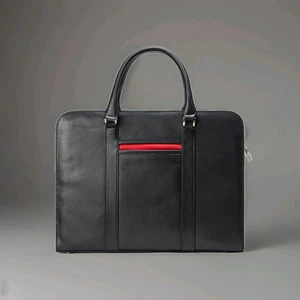 Edle schwarze Leder Aktentasche mit Deluxe Laptop Business - Bild 1 von 6