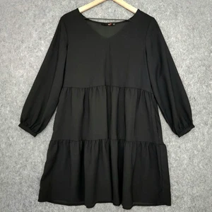 Vestido DJT para mujer S negro babydoll con capas cuello en V manga larga bolsillos forrado - Imagen 1 de 11