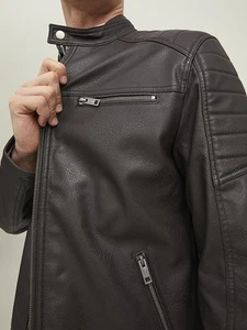 Jack & Jones Biker Jacket Full Zip Coat Zip Pockets Black, XXL, 2XL - Picture 1 of 12