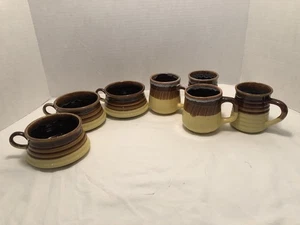 Coffee Cups & Soup Mugs-Yellow And Brown Drip Glaze - Picture 1 of 15