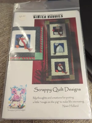 NIP Winter Buddies Scrappy Quilt Designs Pattern - Snowman/Polar Bear Penguin - Image 1 of 3