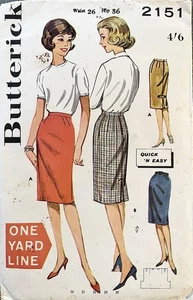 BUTTERICK 2151 1960's Sheath Skirt Sewing Pattern. Size S - Waist 26”. - Picture 1 of 2