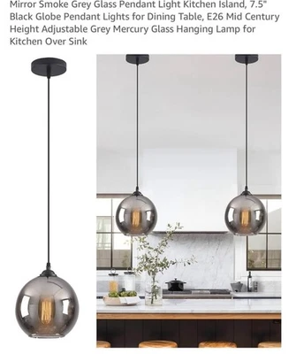 "Luz colgante de vidrio gris humo espejo modxian 7,5"" altura ajustable" Foto 1 de 4