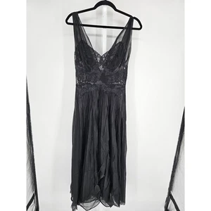 Vintage 1960s Womens Sz L Maxi Length Nightgown Black Sheer Lace Elegant Boudoir - Picture 1 of 4