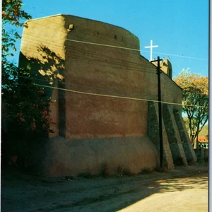 c1960s Santa Fe, NM San Miguel Church Adobe Building Chrome Postcard Cross A52 - Picture 1 of 3